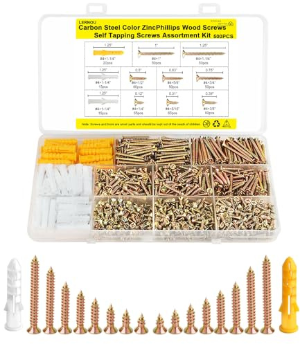 500Pcs Wood Screws Assortment Kit,M3 Zinc Galvanized Self Tapping Screws | Flat Head Small Screws for Wood, Phillips Countersunk Screws, Multi Purpose for Furniture, Woodworking, DIY Model Fixing