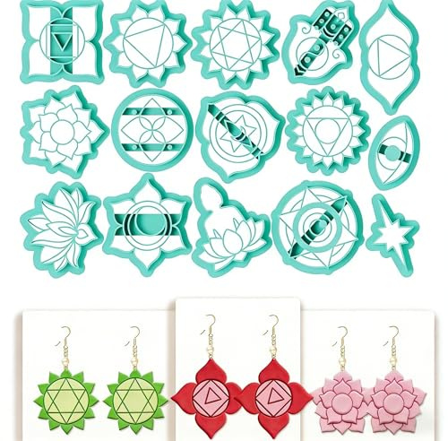 beinkmake 15 Stück Polymer Clay Ausstecher Set Chakra Symbol Formen Clay Ohrringe Ausstecher für Schmuckherstellung DIY