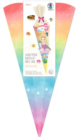 Ursus 1005 00 03 - Schultüten Bastelset Easy Line Meerjungfrau, 6-eckig, Höhe ca. 68 cm, Durchmesser ca. 20 cm, inkl. Bastelanleitung und Vorlagebogen, zum Selbstbasteln, für die Einschulung