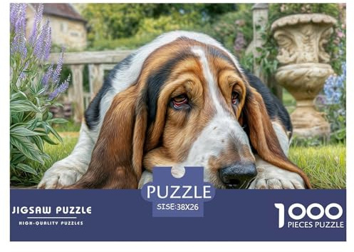 Cute Dog 1000 Pc Recycled Paper Adult Jigsaws - Basset Hound in Garden Challenging Puzzles, for Men And Women Great Gift Idea38x26cm/1000pcs