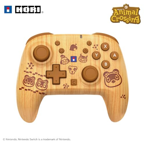 HORI Wireless HORIPAD Turbo (Holzbraun) Wiederaufladbarer Kabelloser Controller in Braun mit Holzeffekt und Animal Crossing Motiv für Nintendo Switch 2 – Offiziell Nintendo Lizenziert