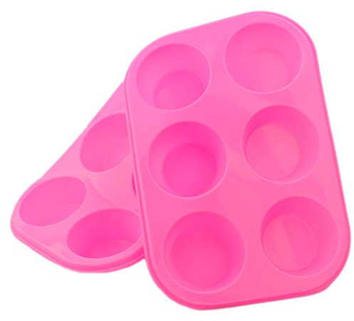 Selecto Bake-Lot de 2 plateaux à muffins antiadhésifs en silicone de 6 tasses (rose),moule en silicone pour chocolat,bombes de chocolat chaud,cacao,gelée de fête,glaçons,gâteaux ou desserts similaires
