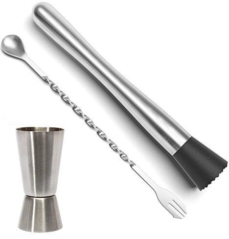 Pilon à cocktail Prettyui en acier inoxydable avec cuillère à mélange et doseur