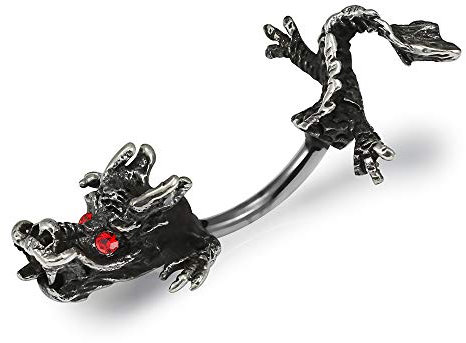 Monster Piercing Volle antike rote Augen Drachen 925 Sterling Silber beidseitig Bauch Bar Piercing