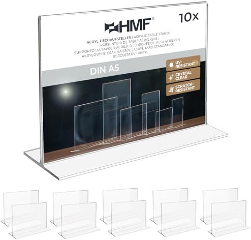 HMF Présentoir de Table Acrylique A5 Format Paysage, Porte Menu Restaurant, Double Face, Support Affiche Publicitaire pour Bureau, Restaurant, Menu | Transparent