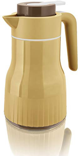 Enjoy Thermoskanne 1 Liter (Beige) | Isolierkanne groß | Kaffeekanne Thermo | Pumpkanne mit Glaskolben | Thermokanne isoliert | Isokanne | Pumpthermoskanne mit Pumpe | Teekanne Thermo