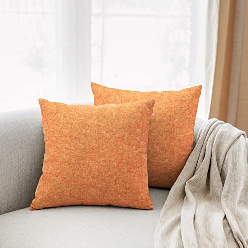 All Smiles Kissenbezüge 2er Set 45x45cm Reine Farbe Leinen Kissenbezug Dekokissen Kissenhülle mit Verstecktem Reißverschluss für Sofa Auto Couch Bett Schlafzimmer(Orange)