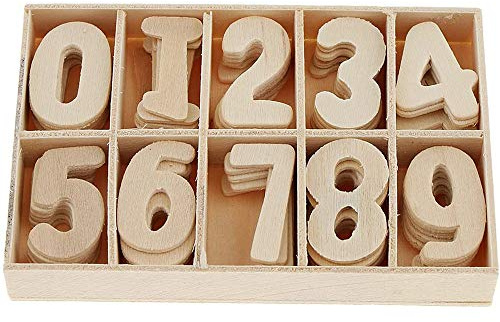 POFET Mixed Wooden 0-9 Numbers Unlackierte DIY-Dekorationen Kids Early Educational Learning Toys Games 120 Stück (Numbers) mit Aufbewahrungsbox-Tabletts