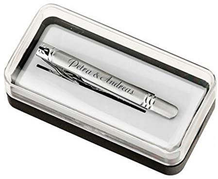 aplusashop ID Krawattenklammer Nadel mit Gravur nach Wunsch Edelstahl, Hochzeit, Business mit Box (Ohne Gravur-)