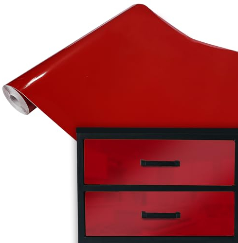 DecoMeister Klebefolie Möbel 45x100 cm | Selbstklebende Möbelfolie in matten und glänzenden Farben | Klebefolie für Möbel - einfache Anwendung und stilvolle Umgestaltung | Signalrot Glanz