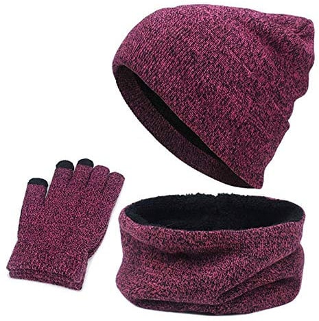 YKKJ Winter-Set mit Mütze, Schal, Handschuhe, gestrickt, 3-in-1, Mütze, Schal-Handschuhe, Touchscreen, für draußen und Alltag, Herren und Damen 。 Handschuhe Schal Mütze Warm