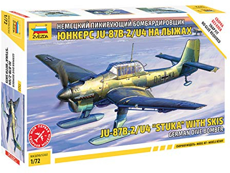 Zvezda 1:72 JU-87 B-2/U4 Stuka w/Ski - Modellbausatz,Plastikbausatz, Bausatz zum Zusammenbauen, detaillierte Nachbildung 7323 Mehrfarbig