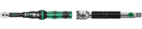 Wera 05075604001 Click-Torque A 5 Drehmomentschlüssel mit Umschaltknarre, 1 W, 1 V, 1/4 Vierkant, 2.5-25 Nm & 8796 SA Zyklop-Verlängerung flexible-lock mit Schnelldrehhülse, kurz, 1/4 Zoll