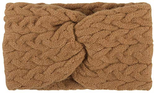 styleBREAKER Damen Strick Stirnband mit Zopfmuster und Twist Knoten, warmes Winter Haarband, Headband, gestrickt 04026044, Farbe:Hellbraun