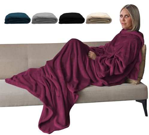 Vivezen - Fleecedecke Plaid Integral mit Ärmeln und Tasche - Erwachsenengröße - Mehrere Farben