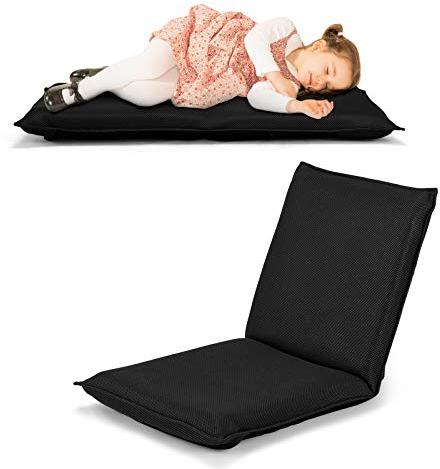 COSTWAY Bodenstuhl Bodensessel mit 6- stufig Verstellbarer Rückenlehne, Game Sessel gepolstert, Bodensofa Meditationsstuhl Lazy Sofa Fensterstuhl Meditationsstuhl (Schwarz)