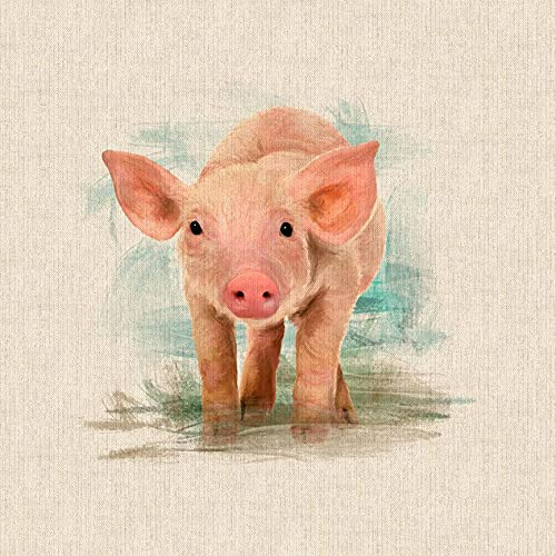 Aquarell-Tiere, Digitaldruck-Design, Baumwolle, reiche Leinen-Optik, Stoff für Wimpelkette, Jalousien, Basteln, Quilten, Patchwork und Polsterung, Verkauf pro Paneel (Piglet)