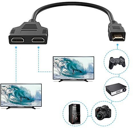 ZHITING Cable Divisor HDMI 1 a 2,1 Entrada Macho a 2 Salidas Hembra Full HD 1080P Conversor para Monitor para Reproductores de DVD, HDTV/LCD y proyectores