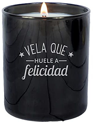 Vela ‘con olor a felicidad’ en vaso de cristal y tapa de madera