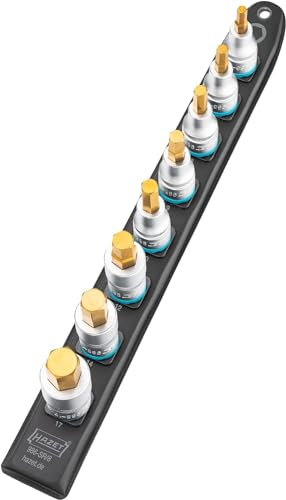 HAZET Smart-Rail 986-SR/8 I magnetische Unterseite mit 8 Steckplätzen, Antrieb: Vierkant 12,5 mm (1/2 Zoll), Abtrieb: Innen-Sechskant Profil I Kunststoff-Steckleiste für Steckschlüssel