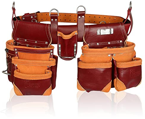 TRUTUCH Grain Leather Tool Belt | Tool Rig Set | Tool Pouch | Drywall | Carpenter Tool Bag | Leather Tool Belts for Men | Construction | Framers | Electrician (Maroon)