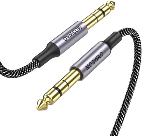 MOSWAG Cable de audio 1/4 TRS 1m, 1/4 6.35mm TRS a 1/4 6.35mm TRS Cable de interconexión balanceado Trenza de nylon compatible con guitarra eléctrica, bajo, mezcla