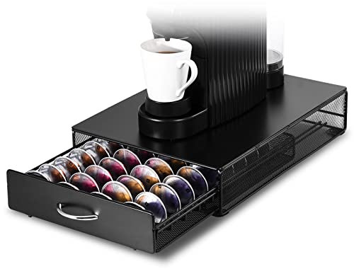 SYSYLY Porte Dosette Café,Tiroir Rangement Café Compatible avec Nespresso Vertuo Capsules,Boite Range Dosette Vertuo,Distributeur Dosettes Veruo,Métal,Noir.