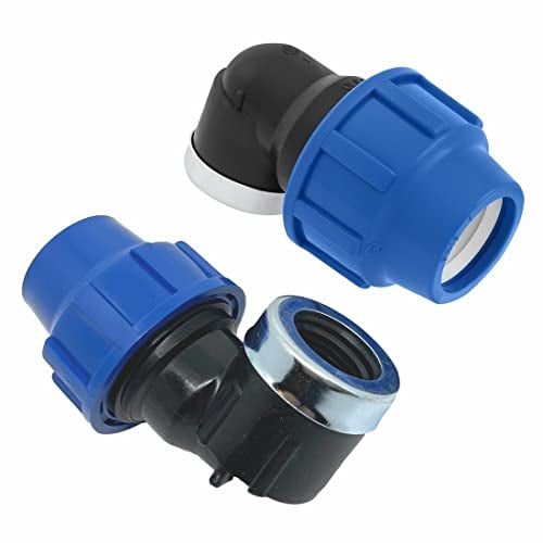 Gomito Femmina MDPE a 90 gradi a Compressione 25 mm x 1/2 – Connettori per tubo dell’aqua a Raccordo PP PN16 - Raccordi per Tubi PE80, PE100 – 2 pezzi - SmartProduct