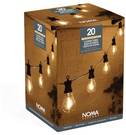 NOMA Hanging Connectable Festoon Lights, 20 LED Bulbs, 10.6 m (Pack of 1) | Durable & Weather Resistant, for Gardens, Patios, Parties, Easy Installation