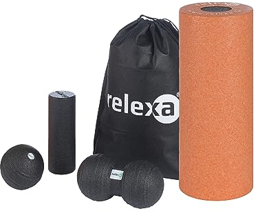 relexa Faszien Starter Set 5-teilig, Faszienrollen für Verspannungen & Verklebungen, zur Selbstmassage aller Muskeln, vielseitige Anwendung, inkl. eBook, in versch. Farben (orange/schwarz-schwarz)