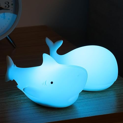 LOVERUIS Cute Whale Night Light Kids - Nachtlicht für Kinder Hai Nachtlampe Licht Geburtstag Halloween Weihnachten Geschenk mit 7 Farben wechselnden (Art Deco)