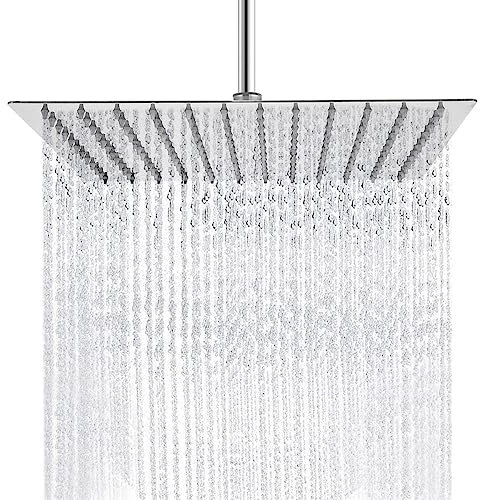 Trintion Square Rain Shower Head 12 Inch rainfall shower head Large Top Spray Showerhead Stainless Steel Ultra Thin Powerful High-Pressure Bathroom Shower Head with Silicone Nozzle