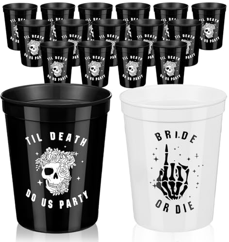 Norme 16 Pcs Bride or Die Bachelorette Party Decorations Black and White Reusable PP Plastic Cups 16 oz