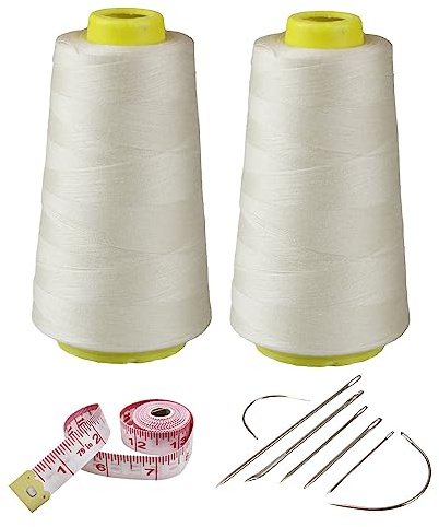 Kit di 2 bobine di filo da cucito in poliestere beige, 2774 m ciascuno, 40s/2, filo di collegamento multiuso per macchina da cucire e lavori di riparazione manuale