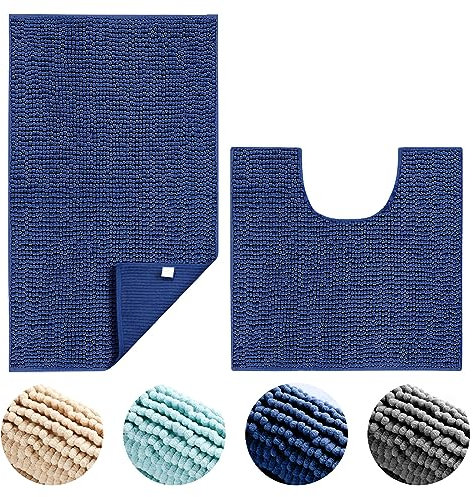 Hodeacc Rutschfestes Badematten-Set, hohe Wasseraufnahme, weiche Mikrofaser, WC-Vorleger, WC-Vorleger, WC-Vorleger, maschinenwaschbar, Badezimmermatten, Teppich, 50 x 50 cm/50 x 80 cm (tiefblau),