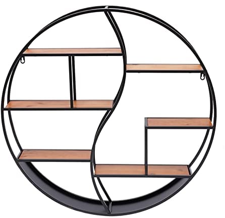 CuCummoo 80x80cm Vintage Industrial Wandregal Regal Wandmontage Holz und Metall - Edles, Hängeregal - Schweberegal Rundes Regal für die Wand für Bücher Deko Küche und Badezimmer