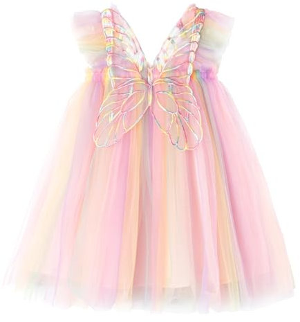 Miipat Baby Girl Dress Tulle Toddler Girls Butterfly Princess Tutu Dresses Sleeveless Baby Flower Girl Dress Birthday Party Rainbow 110 3-4 Years