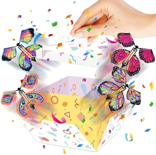 MHDUYEG Schmetterlings Explosion Geschenkbox, Schmetterlinge Überraschungsbox Fliegende Schmetterlinge mit Box 12,5x10x12,5cm Surprise Box Butterfly Box Geschenkbox für Geburtstag(Weiß)