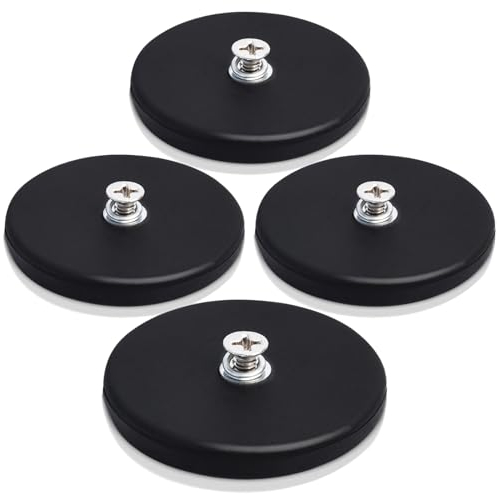 Neodym Magnete Gummiert, Starke gummiert Magnete Anti-Rutsch, 13kg Haftkraft Ø 43mm mit M4 Innengewinde Magnetischer Montagesockel für Lichtleisten, Gummi Runde Magnete mit Gewinde 4Stück