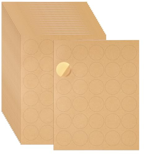 20 Blatt 3,8 cm Runde Etiketten Kraftpapier, Runde Kraftpapier Etiketten Aufkleber Beschreibbar mit Tintenstrahldrucker Bedruckbar Leere Braune Aufkleber, Klebeetikett für Drucker