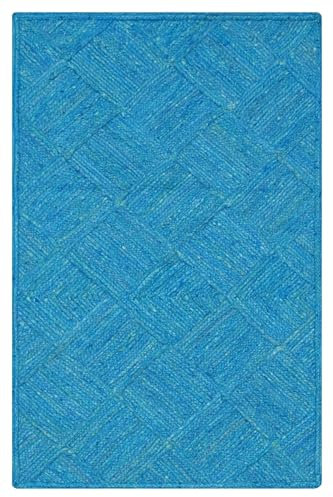 CASAVANI Boho Kelim Teppich 2x3 Fläche Türkis Blau Handgewebt Sisal Jute Geometrisch Dick 0,19 Zoll Flachgewebe Outdoor Teppiche für Küche, Bad, Willkommensmatte