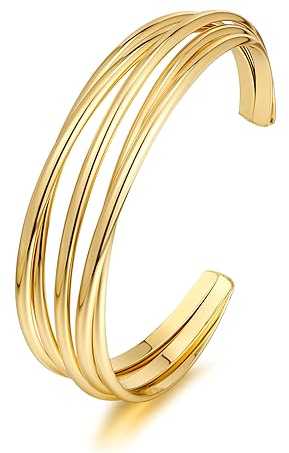 LILIE&WHITE Bracciale Rigido da Donna, Design Aperto Multi-Strato in Oro Lucido, Elegante Accessorio per Occasioni Speciali e Uso Quotidiano