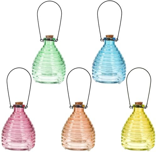 matrasa Wespenfalle aus Glas - Wespenfänger 10x13 cm - giftfrei - unschädlich für Bienen 5er Set (je Farbe 1x)