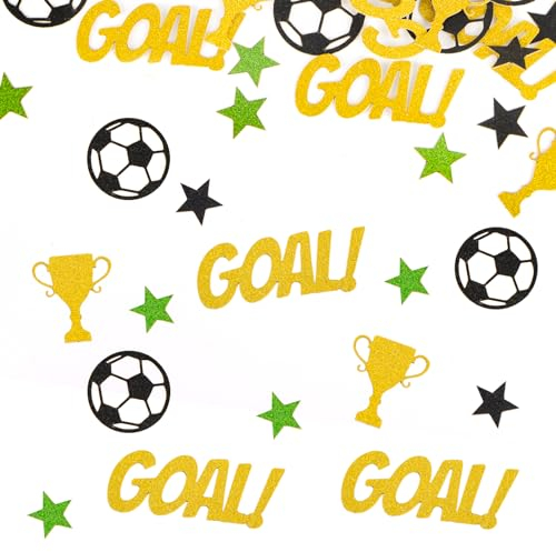BETESSIN Fussball Deko Geburtstag Kinder - 120 Stück Fußball Konfetti mit 4 Mustern - Streudeko aus Glitzer Papier - Tischdekoration für Geburtstag, Fußball Party, EM Deko uvm.