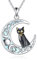 KZX Black Cat Moon Necklace Cat Gifts for Cat Lovers Sterling Silver Cats Necklace on the Moon Pendant Necklace with Birthday Anniversary Christmas Celtic Jewelry Gifts for Women Teen Girls