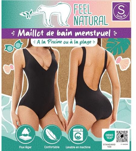 Maillot de Bain Menstruel 1 Piece - Taille S - Protection Femme Lavable, Coupe Haute - Flux Léger - Piscine, Plage, Absorbante & Réutilisable - Maillot de Bain de Regle Menstruelle