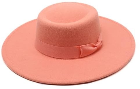 England Eleganter Kreis Konkaver Flacher Hut 8,5 cm Großer Krempenhut Flacher Wollhut(Rosa)