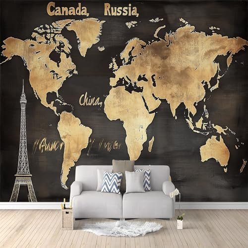 Papier Peint de Photo Carte Du Monde Gris Foncé 200x140 cm Papier Peint Panoramique Papier Peint intissé Murale Pour Chambre De Fille, Garçon, Chambre De Bébé Salon Chambre Décor