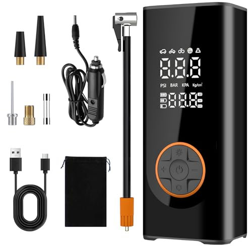 Compressore d'aria portatile auto pompa per pneumatici, 6000mAh doppia potenza 150PSI pneumatici gonfiatore cordless digitale doppio valori Display pompa per pneumatici