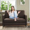 Sofa 2 Sitzer Klein, 130cm Mini Couch Klein, Gemütliches kleines Sofa für Jugendzimmer, Werkzeugfreies Aufstellen von Minisofa, 2er Sofas und Couchs aus Vollholz, Kleine Sofas Wohnzimmer, Braun